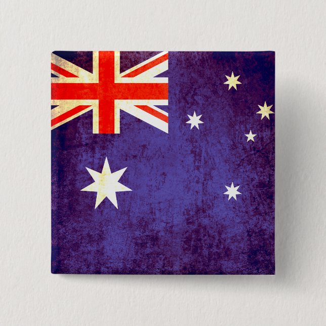 Macaron Carré 5 Cm Insigne australien de bouton de drapeau dans blanc (Devant)