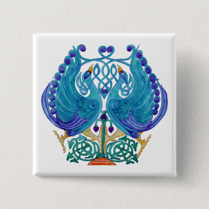 Macaron Carré 5 Cm Insigne de bouton Carré de Celtic Peacocks