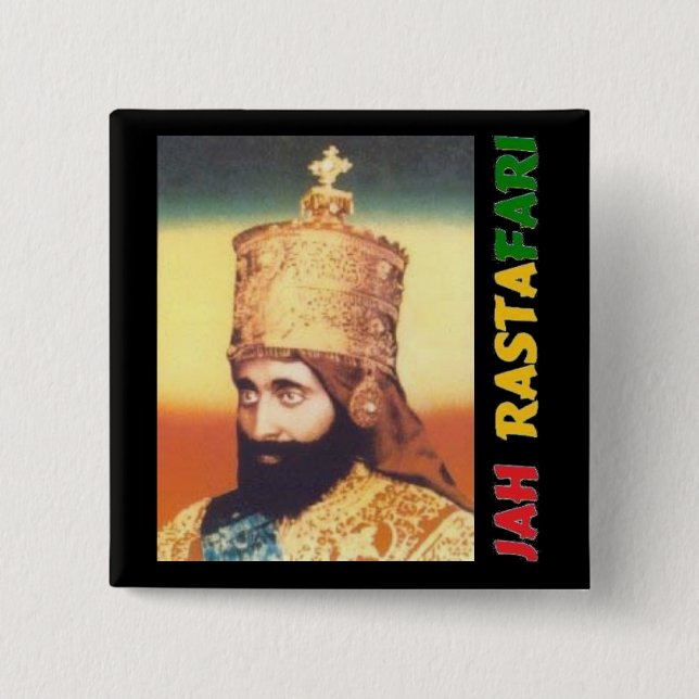 Macaron Carré 5 Cm Insigne de Jah Rastafari (Devant)
