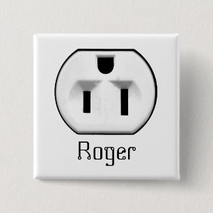 Macaron Carré 5 Cm Insigne de nom de la prise électrique drôle   Mo