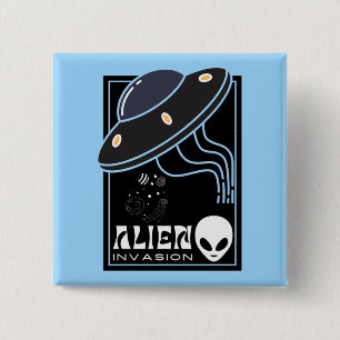 Macaron Carré 5 Cm Invasion Alien UFO galaxie spatiale