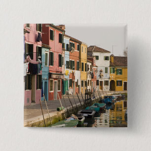 Macaron Carré 5 Cm Italie, Burano. Maisons colorées d'aligner un