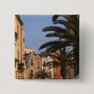 Macaron Carré 5 Cm Italie, Sardaigne, Cagliari. Bâtiments et palmiers