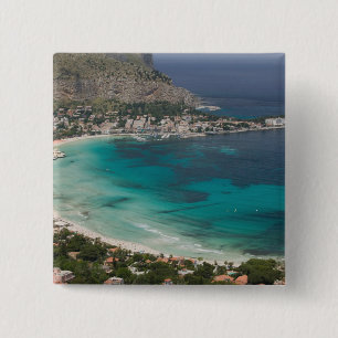 Macaron Carré 5 Cm Italie, Sicile, Mondello, Vue de la plage depuis