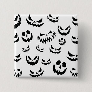 Macaron Carré 5 Cm Jack-o'-lantern face Citrouille noir et blanc