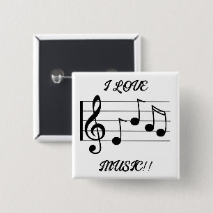 Macaron Carré 5 Cm J'ADORE LA MUSIQUE !! Bouton