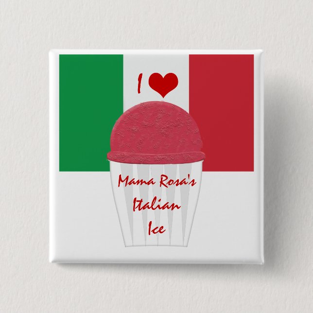 Macaron Carré 5 Cm J'aime Italien Glace - Bouton vendeur (Devant)