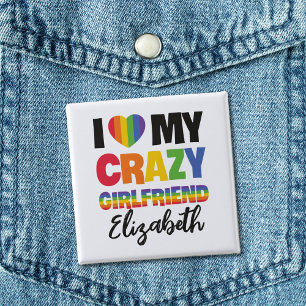 Macaron Carré 5 Cm J'aime ma copine folle rainbow pride nom lgbt