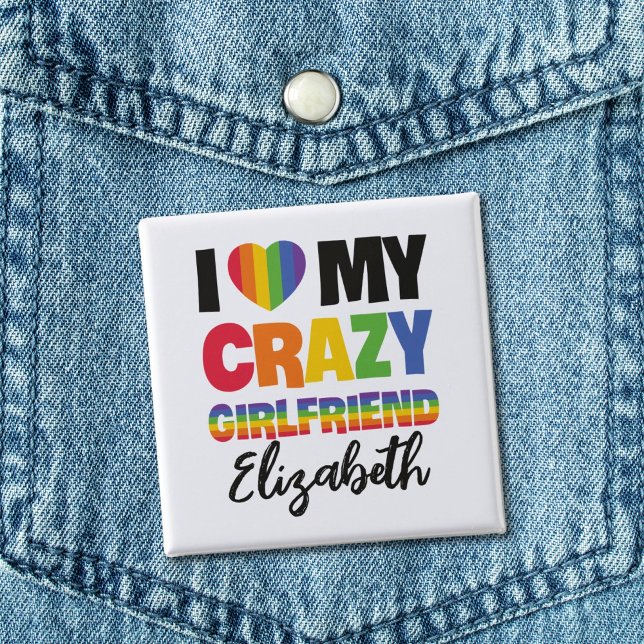 Macaron Carré 5 Cm J'aime ma copine folle rainbow pride nom lgbt (Créateur téléchargé)