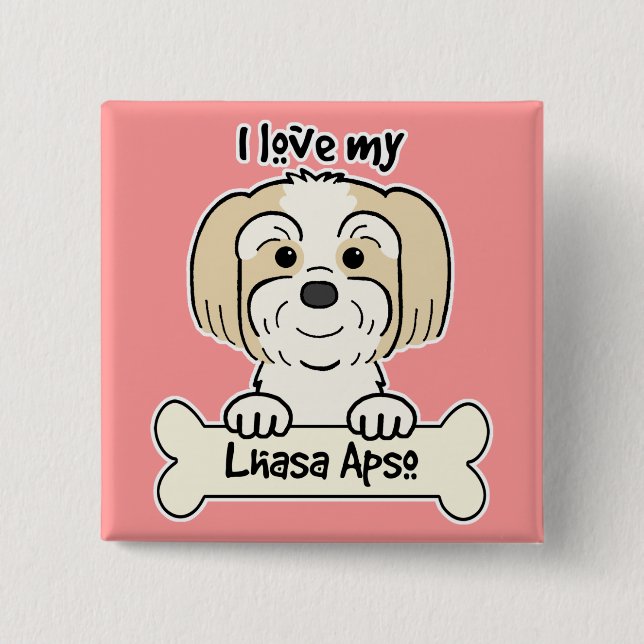 Macaron Carré 5 Cm J'aime ma Lhasa Apso (Devant)