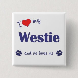Macaron Carré 5 Cm J'aime mon Westie (le chien masculin)