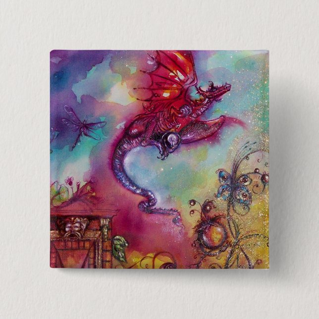 MACARON CARRÉ 5 CM JARDIN DES OMBRES PERDUES - DRAGON ROUGE VOL (Devant)