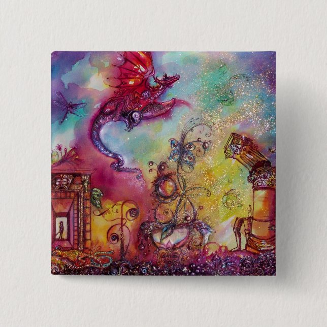 MACARON CARRÉ 5 CM JARDIN DES OMBRES PERDUES - DRAGON ROUGE VOL (Devant)