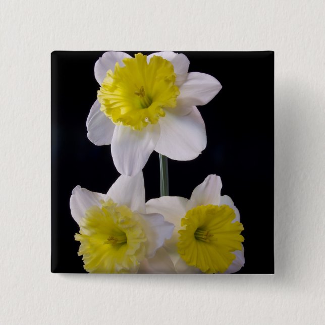 Macaron Carré 5 Cm Jaune sur jonquille blanche (Devant)