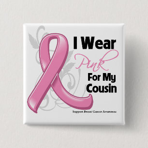 Macaron Carré 5 Cm Je Porte Le Rose Pour Mon Cousin - Cancer Du Sein