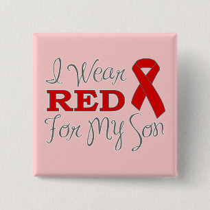 Macaron Carré 5 Cm Je porte le rouge pour mon fils (le ruban rouge)