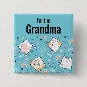 Macaron Carré 5 Cm Je suis la grand-mère mignonne Kitty Motif Whimsic