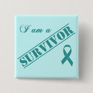 Macaron Carré 5 Cm Je suis un survivant - ruban de Teal de cancer du