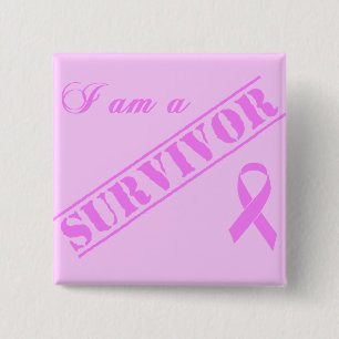 Macaron Carré 5 Cm Je suis un survivant - ruban rose de cancer du