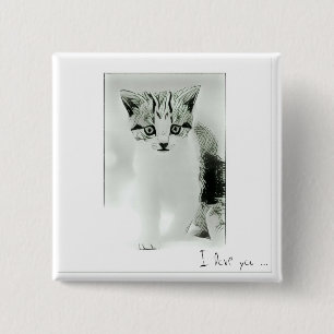 Macaron Carré 5 Cm Je t'aime Bouton Chat