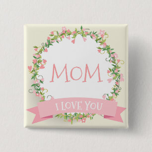 Macaron Carré 5 Cm Je t'aime Maman's Day Pin Button