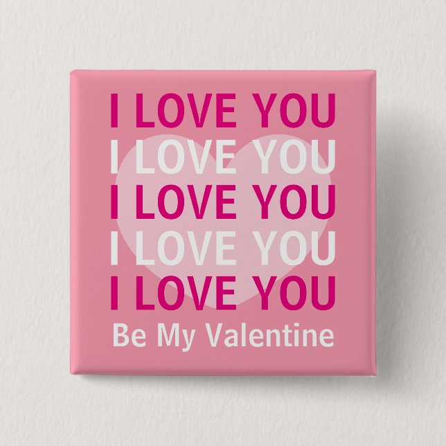 Macaron Carré 5 Cm Je t'aime Valentine avec coeur rose (Devant)