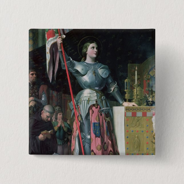 Macaron Carré 5 Cm Jeanne d'Arc au couronnement du Roi Charles (Devant)