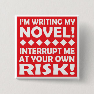Macaron Carré 5 Cm "J'ÉCRIS MON ROMAN !" bouton carré