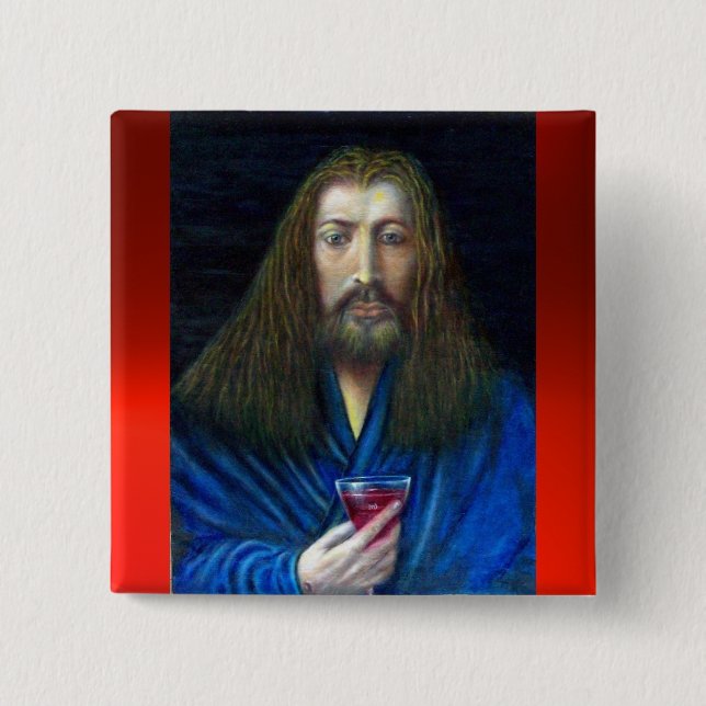MACARON CARRÉ 5 CM JÉSUS CHRIST, LA CHALICE (Devant)