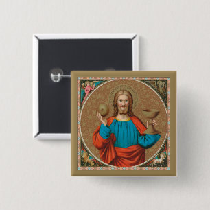 Macaron Carré 5 Cm Jésus qui maintient l'Eucharistie (SNV 050)
