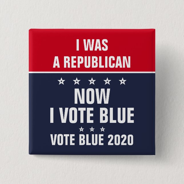 Macaron Carré 5 Cm J'étais républicain, maintenant je vote bleu 2020  (Devant)