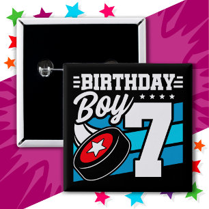 Macaron Carré 5 Cm Jeu de hockey 7 ans Thème 7ème anniversaire garçon