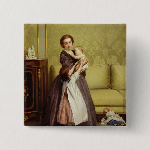 Macaron Carré 5 Cm Jeune mère avec ses enfants dans un salon