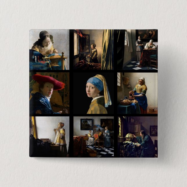 Macaron Carré 5 Cm Johannes Vermeer - Grille des chefs-d'oeuvre (Devant)