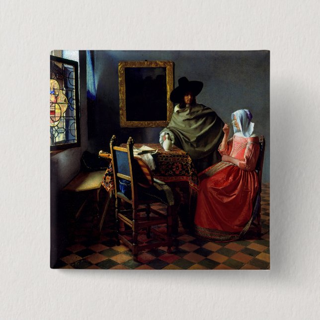 Macaron Carré 5 Cm Johannes Vermeer - Le verre du vin (Devant)