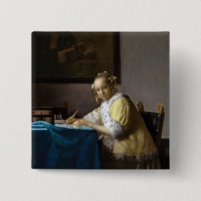 Macaron Carré 5 Cm Johannes Vermeer - Une dame écrit une lettre (Devant)
