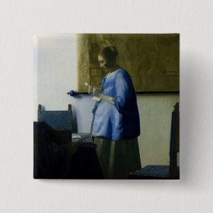 Macaron Carré 5 Cm Johannes Vermeer - Une femme en bleu lisant une le
