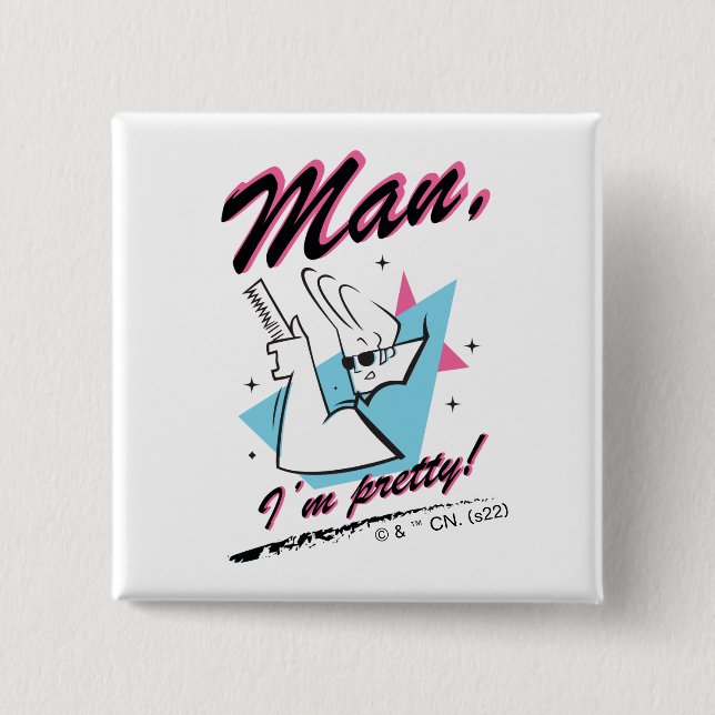 Macaron Carré 5 Cm Johnny Bravo - Homme Je suis assez Retro Graphic (Devant)
