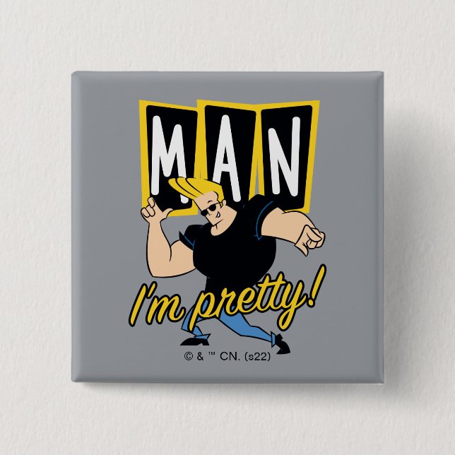 Macaron Carré 5 Cm Johnny Bravo - Man I'm Pretty (Devant)