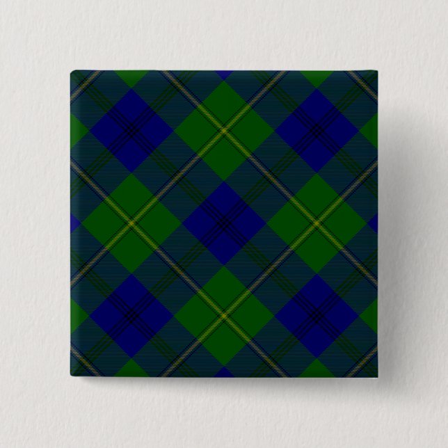 Macaron Carré 5 Cm Johnstone tartan bleu vert plaid (Devant)