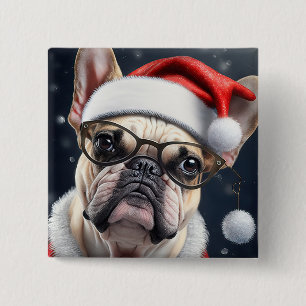 Macaron Carré 5 Cm Joli French Bulldog Père Noël Noël Conception