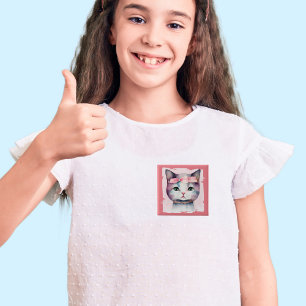 Macaron Carré 5 Cm Joli Kitty Avec Bouton Bow Rose