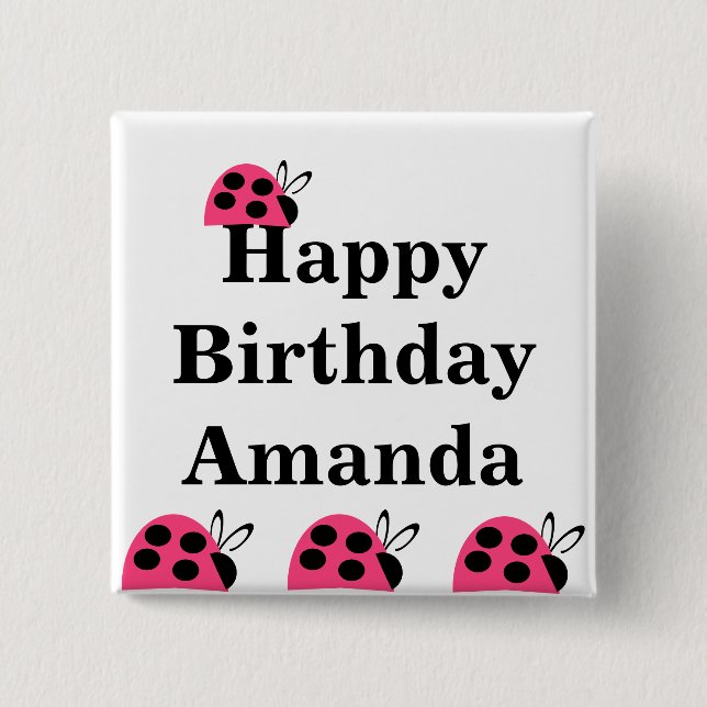 Macaron Carré 5 Cm Joli Rose rose Ladybug Anniversaire (Devant)