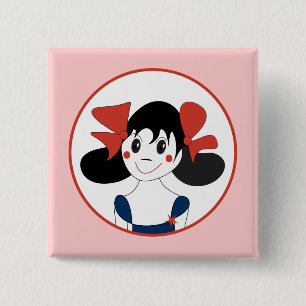Macaron Carré 5 Cm Jolie Fille avec des Rubans Rouges Illustration po