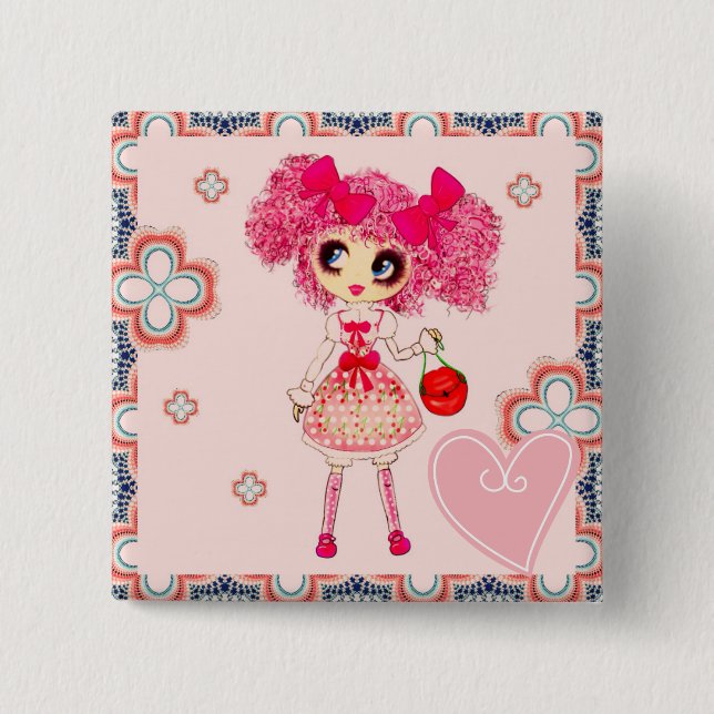Macaron Carré 5 Cm Jolie fille PinkyP rose Kawaii fille par LeahG (Devant)