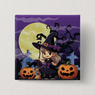Macaron Carré 5 Cm Jolie Sorcière d'Halloween Anime