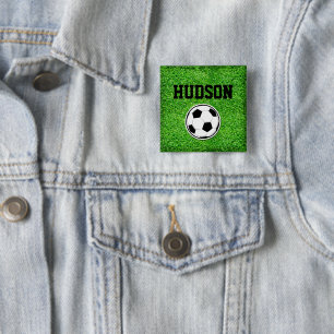 Macaron Carré 5 Cm Joueur de balle de football NOM Vert herbe Sports