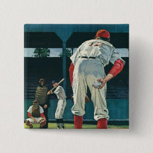 Macaron Carré 5 Cm Joueur de baseball vintage sur Mound