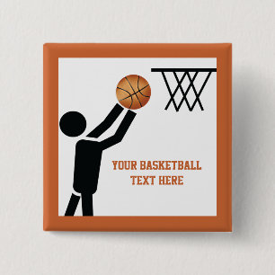 Macaron Carré 5 Cm Joueur de basket-ball avec balle personnalisée