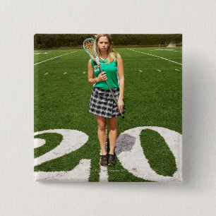 Macaron Carré 5 Cm Joueur de crosse de lycée (16-18) tenant